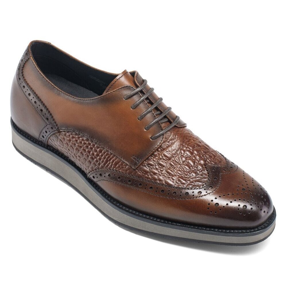 CHAMARIPA 6CM/2.4" Elevator Shoes Men BROWN leather Casual dress shoes